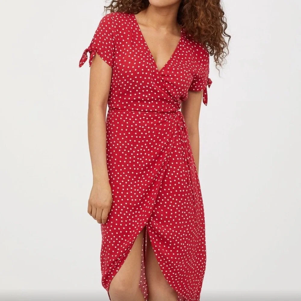 H&M Red polka dot Wrap dress EUC Small 4-6 LAST CHANCE - Picture 1 of 14